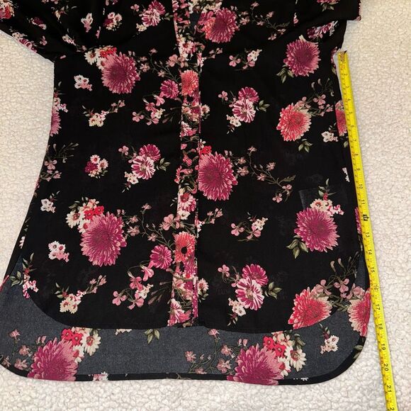 Kut from the Kloth Women’s Black Pink Floral Button Blouse Size Small EUC - Picture 10 of 12
